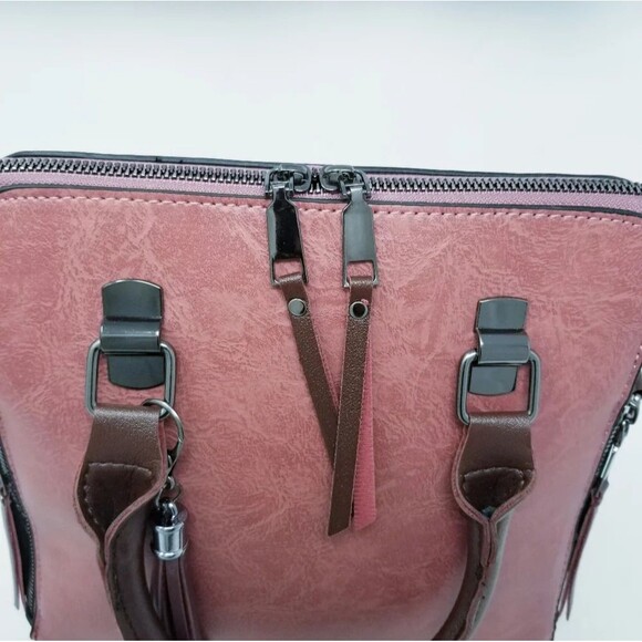 Dark Rose Double Strap Hand bag with Twilly - Picture 12 of 14